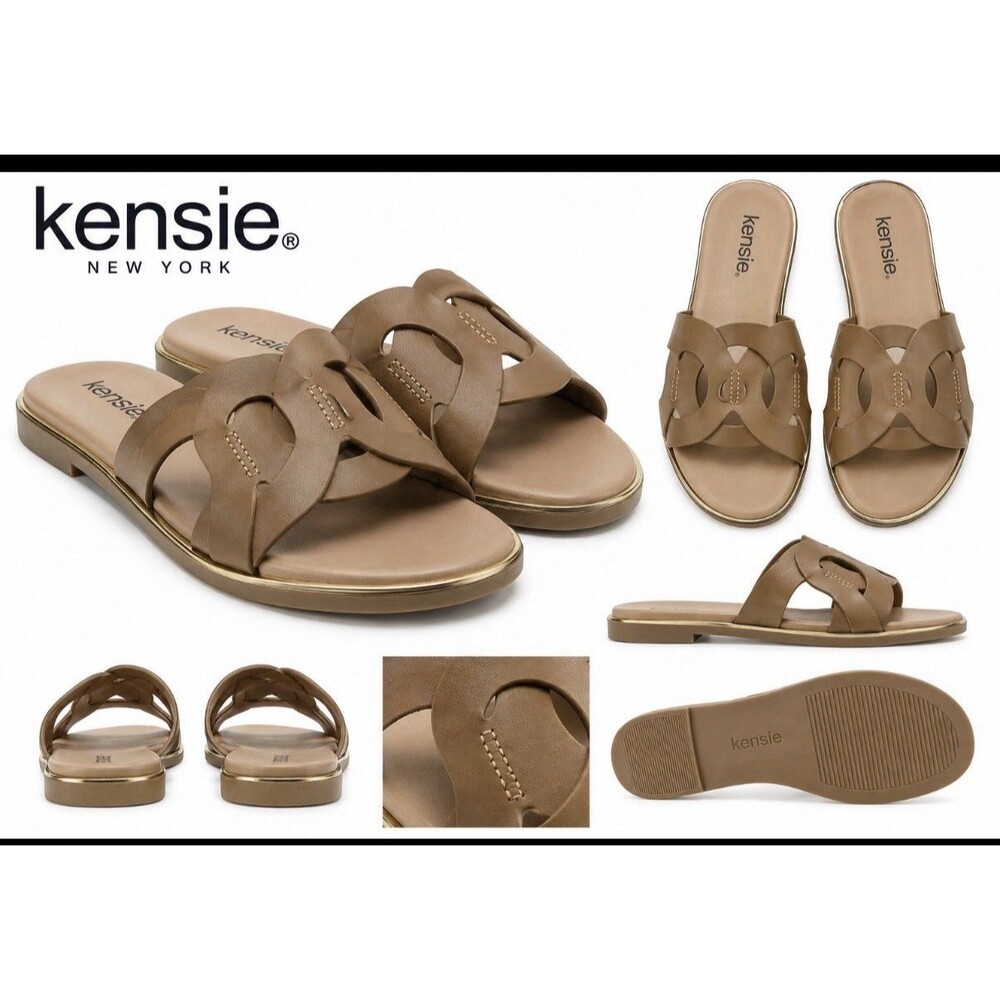 Kensie Milla Women’s Size 6M Dark Natural Cutout Slide Sandals NEW IN BOX